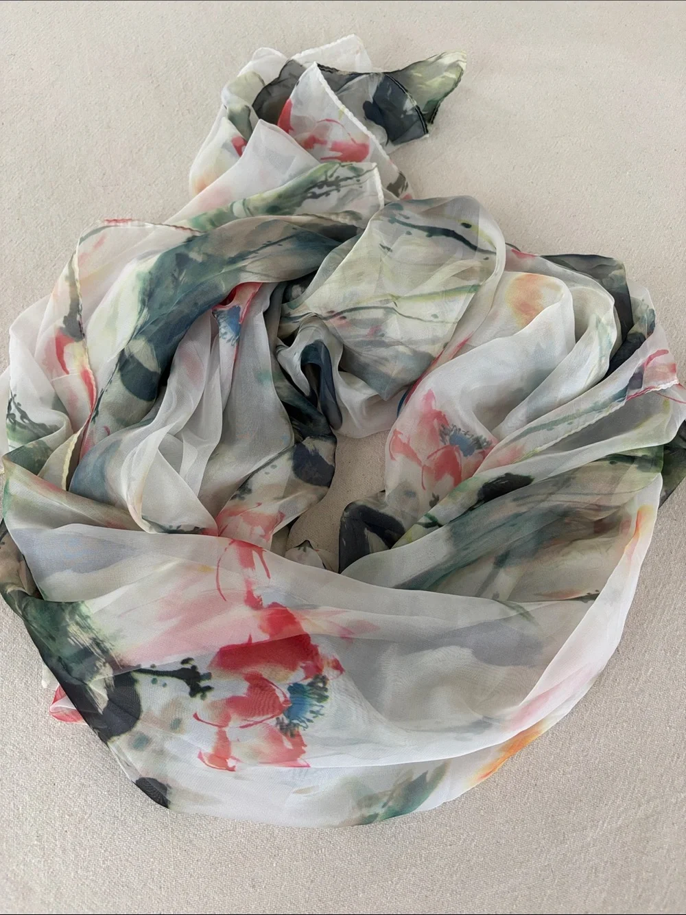 Silk Floral Sheer Scarf - Multicolor